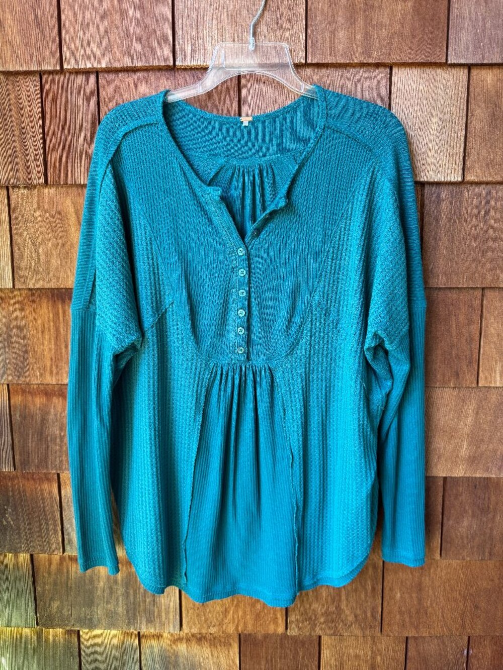 Free People Teal Leo Henley Thermal Top in Women's Large